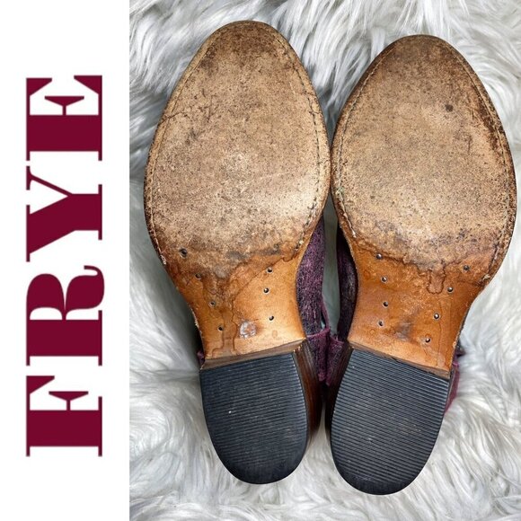 FRYE Deborah Studded Short Cowboy Western Boots Distressed Harness Pink, Size 8 - Picture 8 of 13